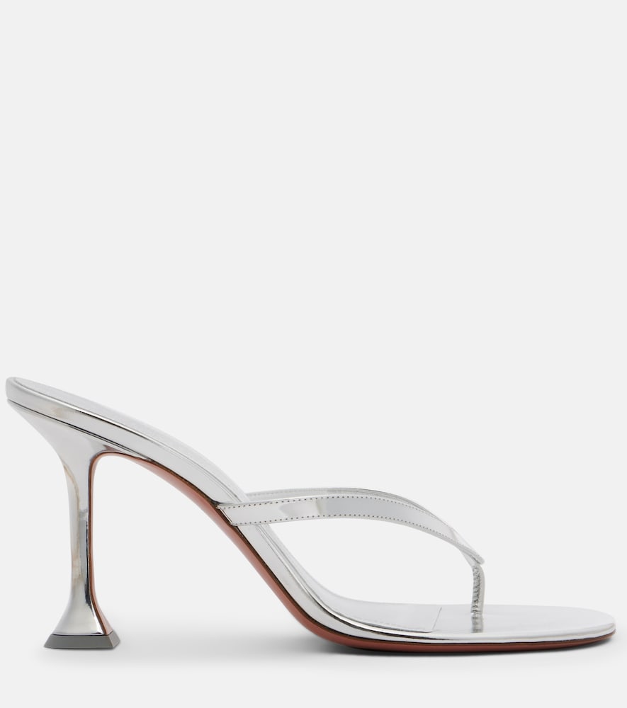 Amina Muaddi Juliette mirrored leather thong sandals in Silver - High-Heel Sandals