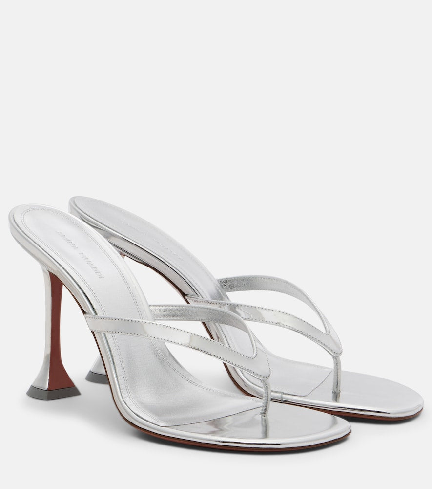 Amina Muaddi Juliette mirrored leather thong sandals in Silver - High-Heel Sandals