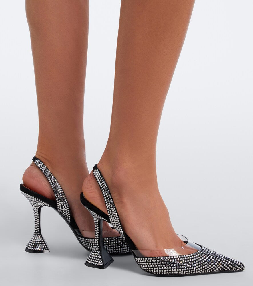 Black Amina Muaddi Lara embellished suede slingback pumps - High-Heel Pumps