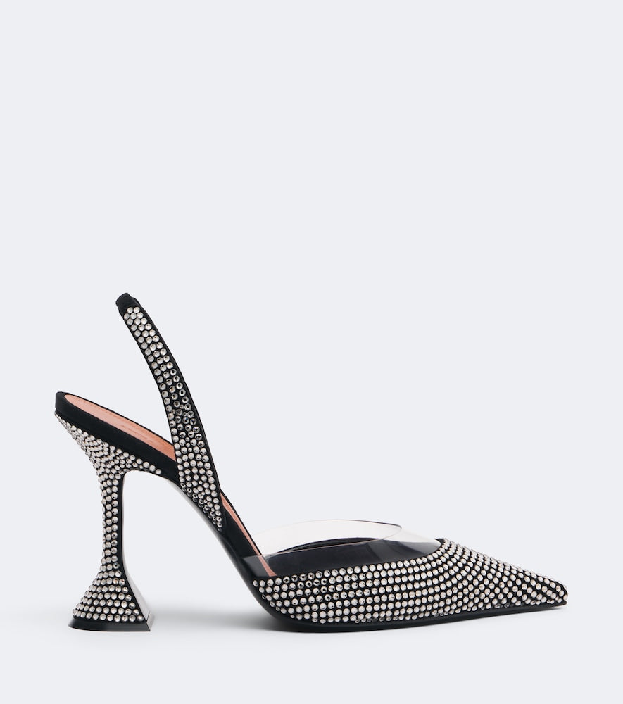 Black Amina Muaddi Lara embellished suede slingback pumps - High-Heel Pumps