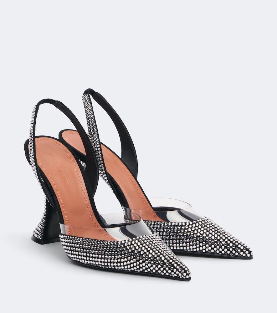 Black Amina Muaddi Lara embellished suede slingback pumps - High-Heel Pumps