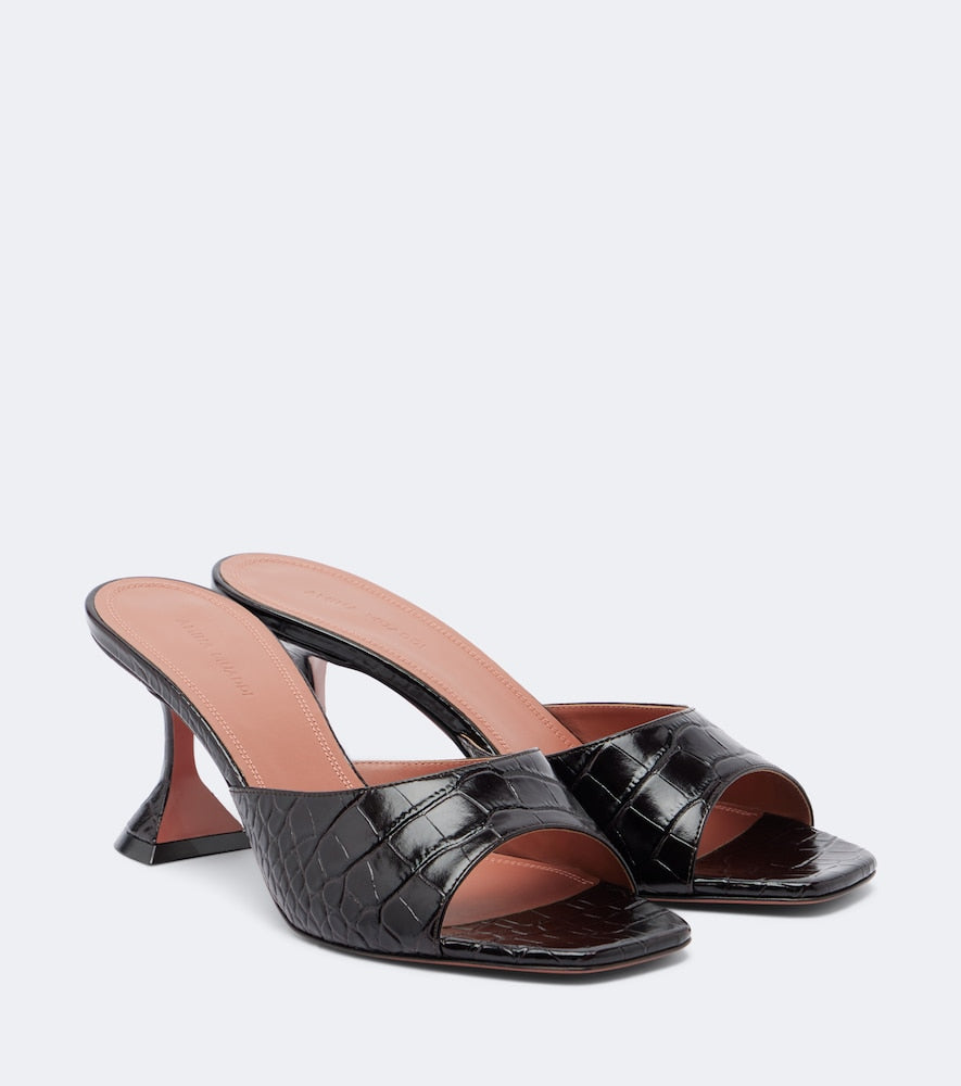 Amina Muaddi Lupita croc-effect leather mules - Brown High-Heel Sandals