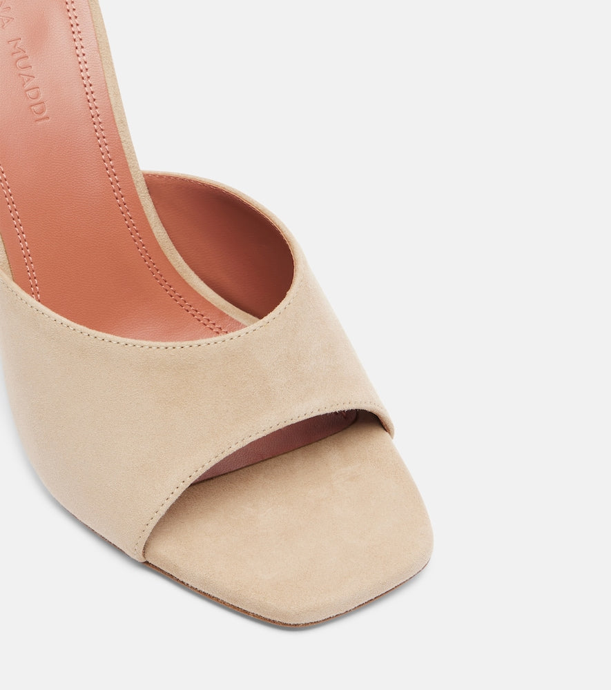 Amina Muaddi Lupita suede mules - Beige Heeled Sandals