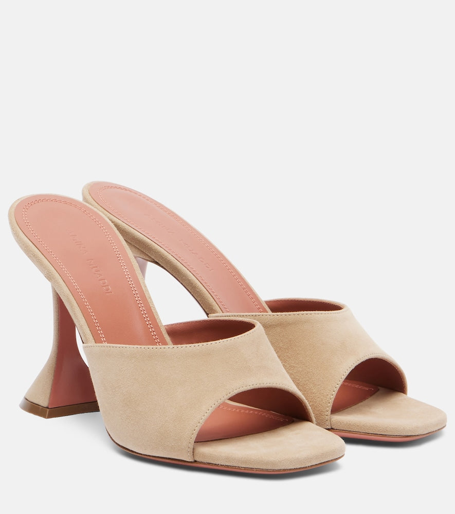 Amina Muaddi Lupita suede mules - Beige Heeled Sandals