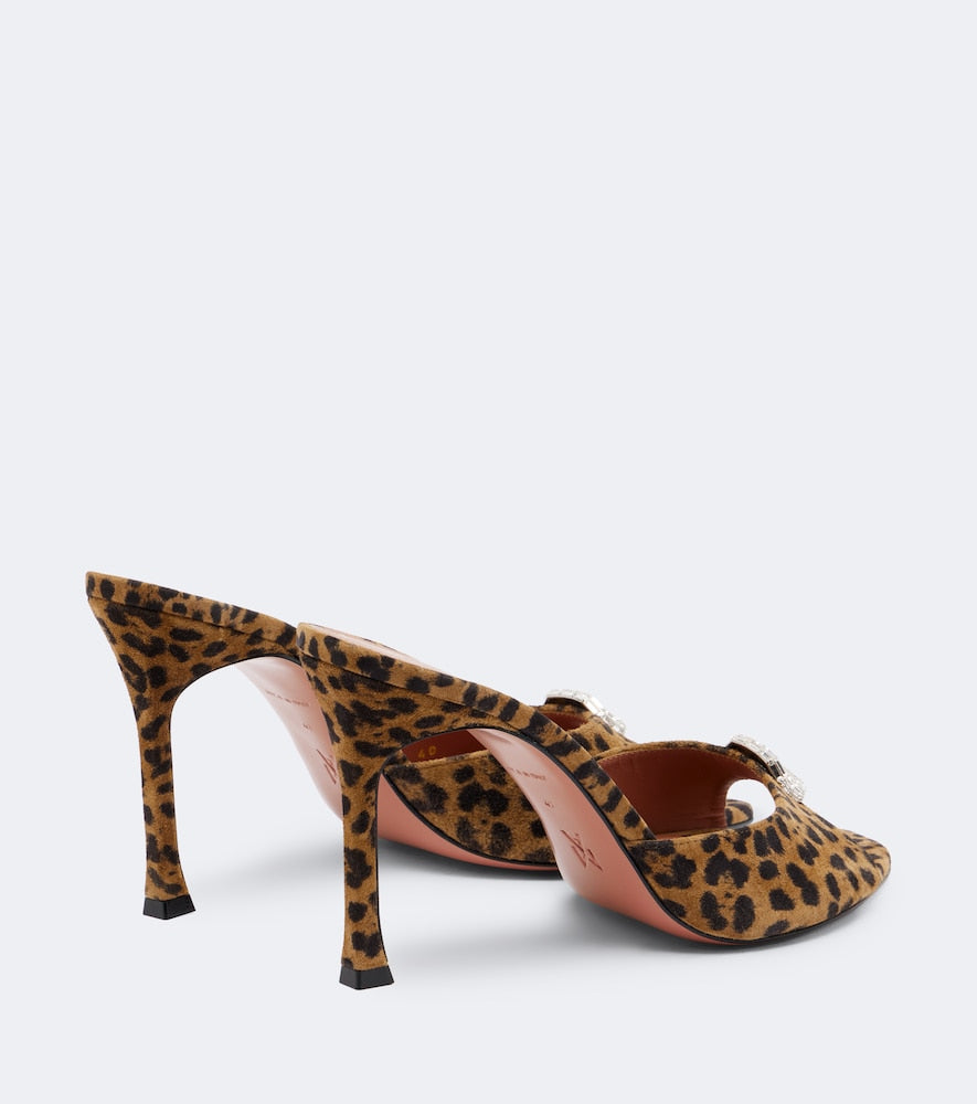 Amina Muaddi Mini Camelia leopard-print suede mules in Brown - High-Heel Sandals