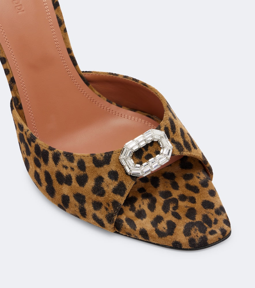 Amina Muaddi Mini Camelia leopard-print suede mules in Brown - High-Heel Sandals