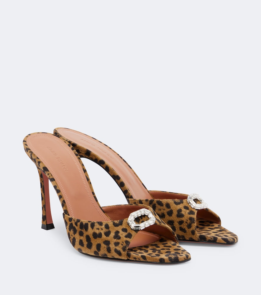 Amina Muaddi Mini Camelia leopard-print suede mules in Brown - High-Heel Sandals