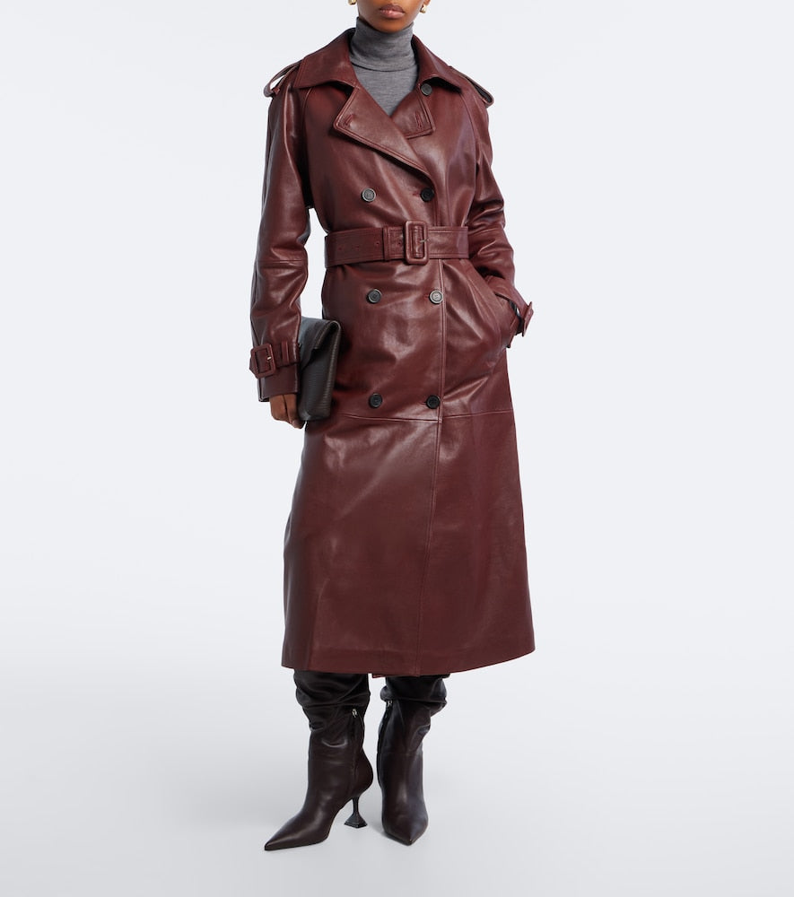 Amina Muaddi Olivia leather over-the-knee boots - Brown Mid Heel Boots