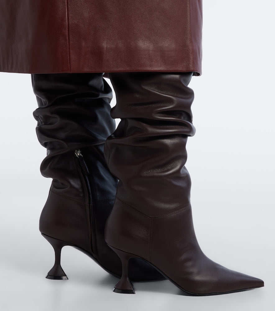 Amina Muaddi Olivia leather over-the-knee boots - Brown Mid Heel Boots