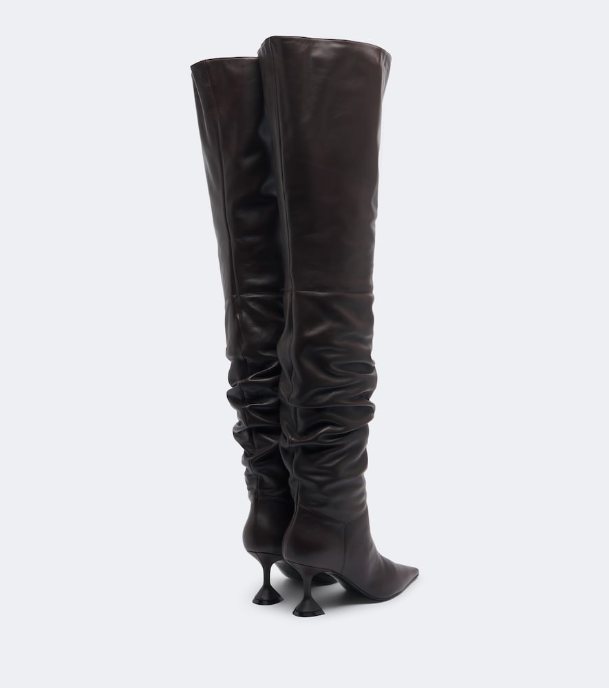 Amina Muaddi Olivia leather over-the-knee boots - Brown Mid Heel Boots
