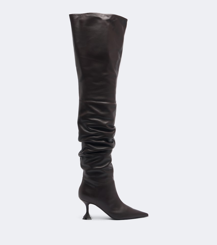 Amina Muaddi Olivia leather over-the-knee boots - Brown Mid Heel Boots