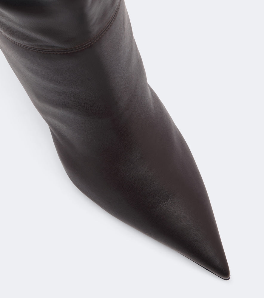 Amina Muaddi Olivia leather over-the-knee boots - Brown Mid Heel Boots