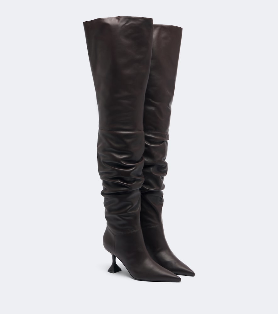 Amina Muaddi Olivia leather over-the-knee boots - Brown Mid Heel Boots