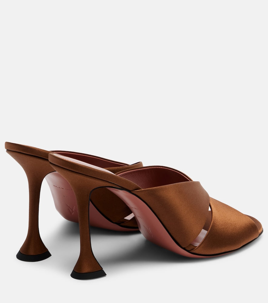 Amina Muaddi Salma satin mules (Brown) - Heeled Sandals