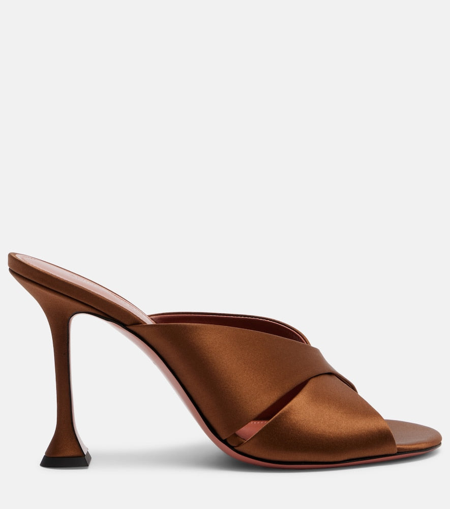 Amina Muaddi Salma satin mules (Brown) - Heeled Sandals