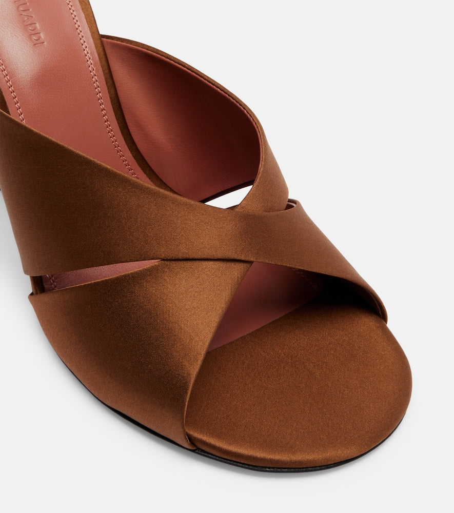 Amina Muaddi Salma satin mules (Brown) - Heeled Sandals