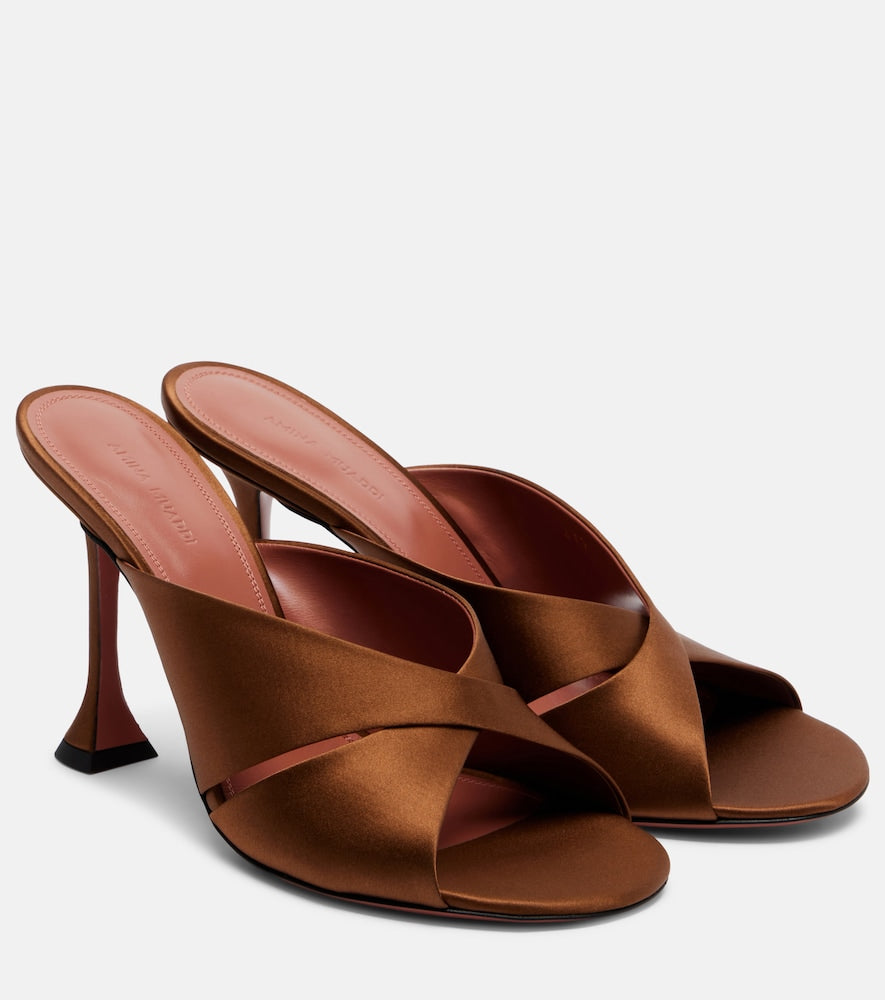 Amina Muaddi Salma satin mules (Brown) - Heeled Sandals