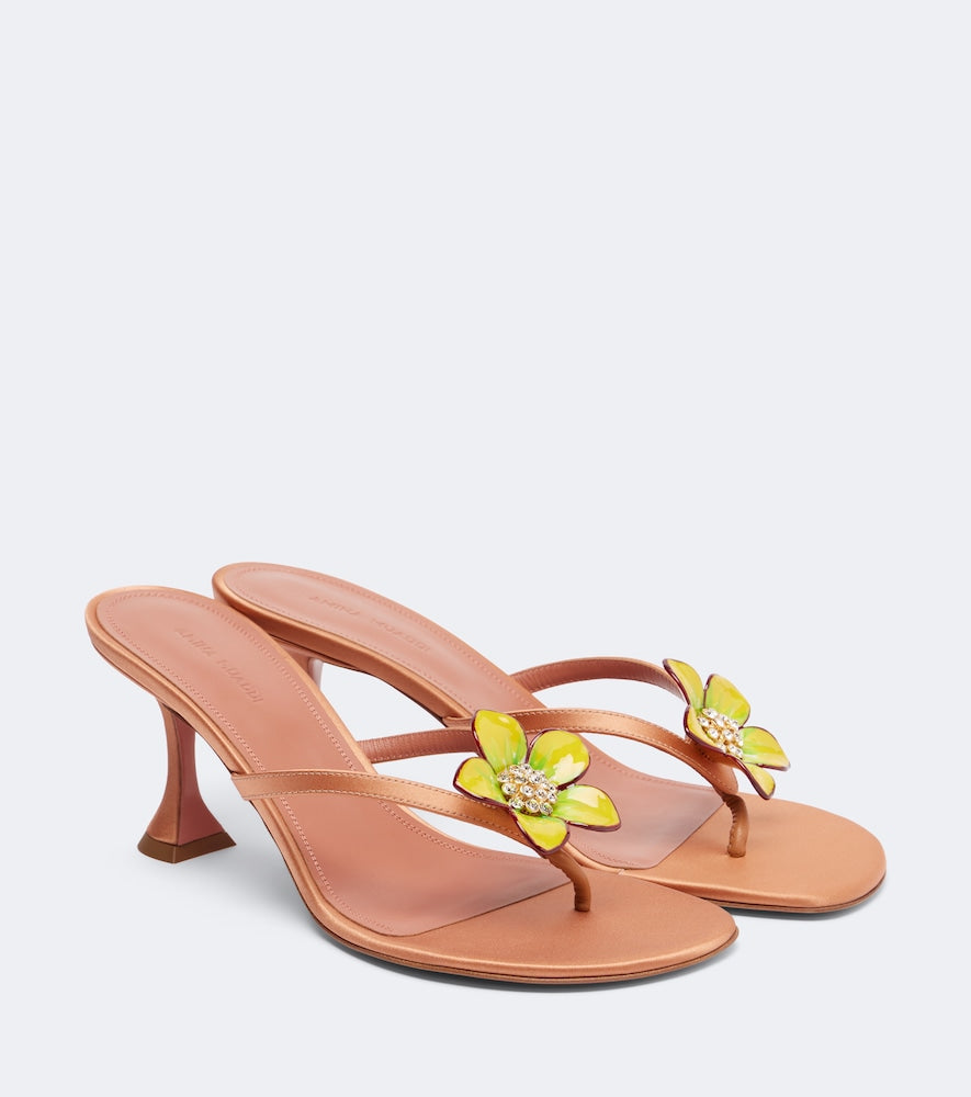 Amina Muaddi Vittoria embellished satin thong sandals in Multicoloured - Mid Heel Sandals