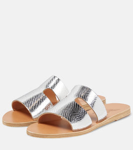 Ancient Greek Sandals Apteros fish scale-effect metallic leather sandals