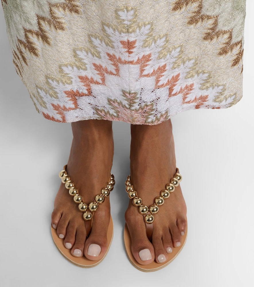 Ancient Greek Sandals Endoxi studded leather thong sandals - Brown Flat Sandals