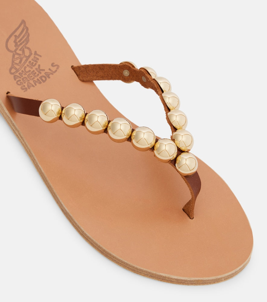 Ancient Greek Sandals Endoxi studded leather thong sandals - Brown Flat Sandals