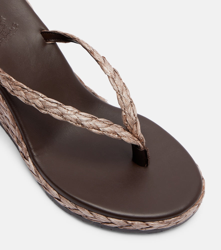 Ancient Greek Sandals Etheria raffia wedge thong sandals in Brown - Mid Heel Sandals