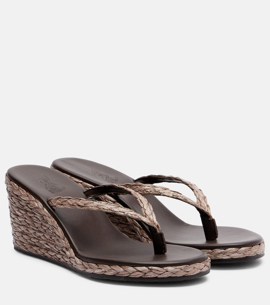 Ancient Greek Sandals Etheria raffia wedge thong sandals in Brown - Mid Heel Sandals
