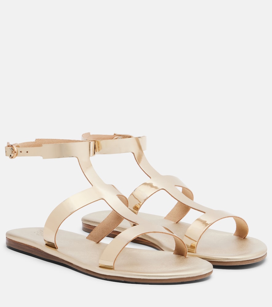 Ancient Greek Sandals Fedra metallic leather gladiator sandals (Gold) - Flat Sandals
