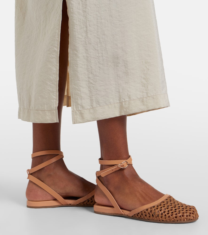 Ancient Greek Sandals Filothea leather-trimmed raffia slingback flats (Brown) - Ballerina Flats