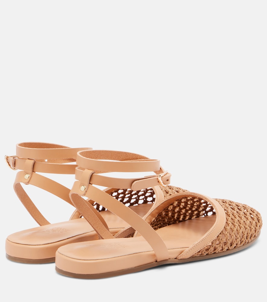 Ancient Greek Sandals Filothea leather-trimmed raffia slingback flats (Brown) - Ballerina Flats