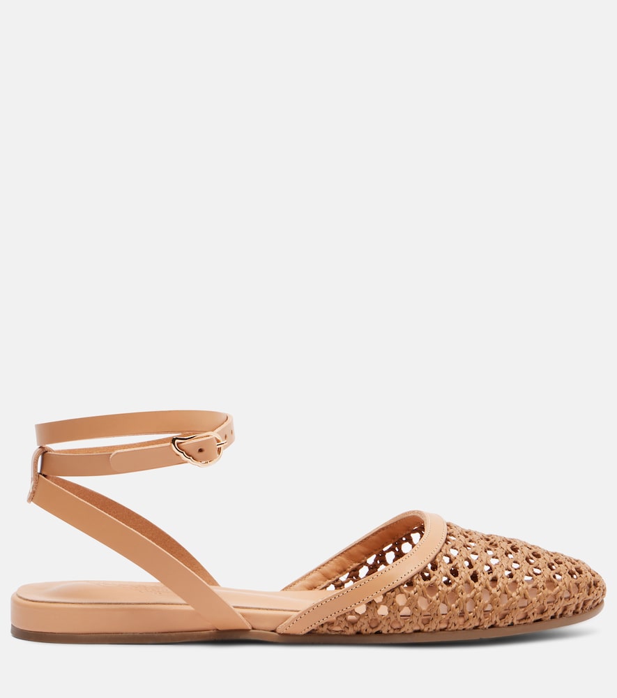 Ancient Greek Sandals Filothea leather-trimmed raffia slingback flats (Brown) - Ballerina Flats