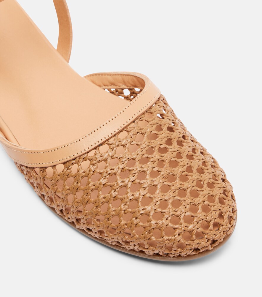 Ancient Greek Sandals Filothea leather-trimmed raffia slingback flats (Brown) - Ballerina Flats