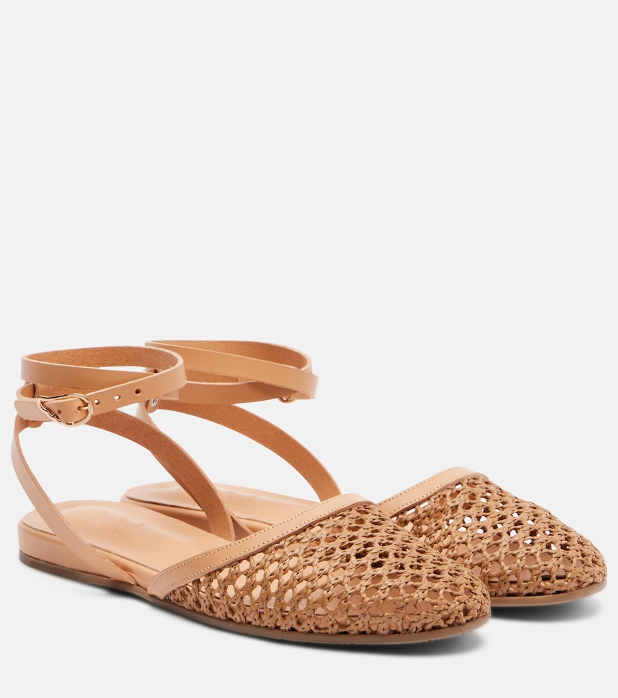 Ancient Greek Sandals Filothea leather-trimmed raffia slingback flats (Brown) - Ballerina Flats