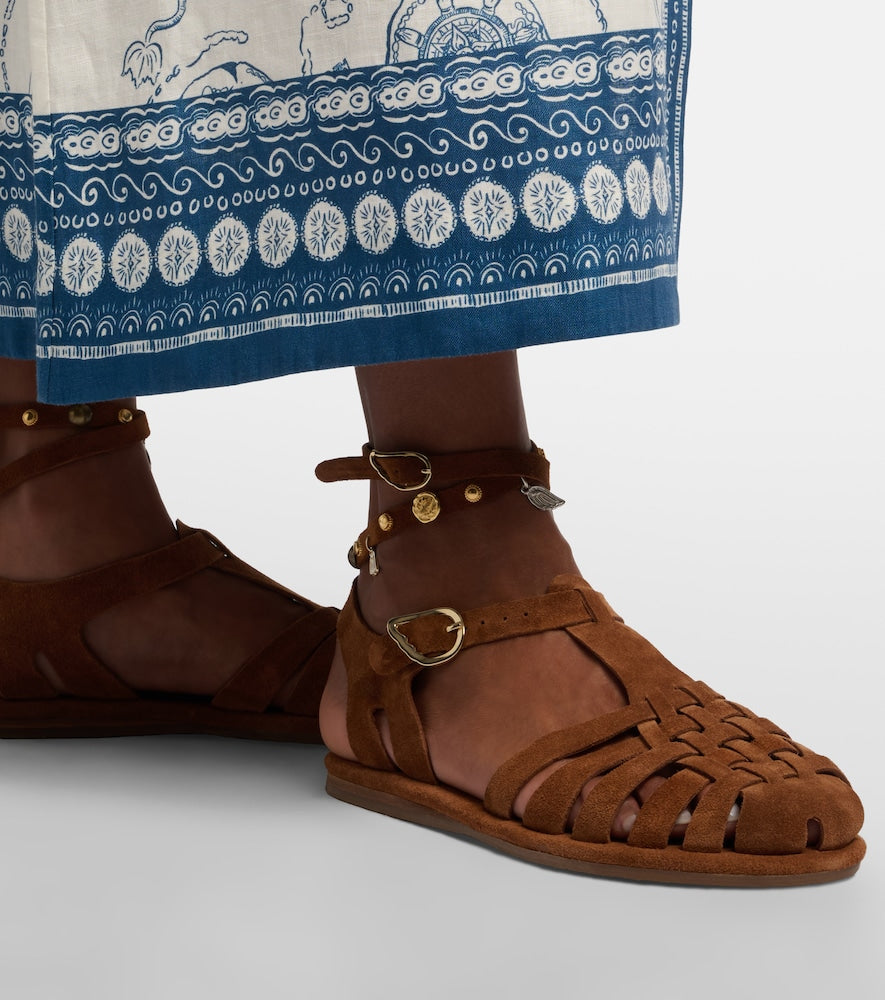 Ancient Greek Sandals Karina suede fisherman sandals (Brown) - Flat Sandals