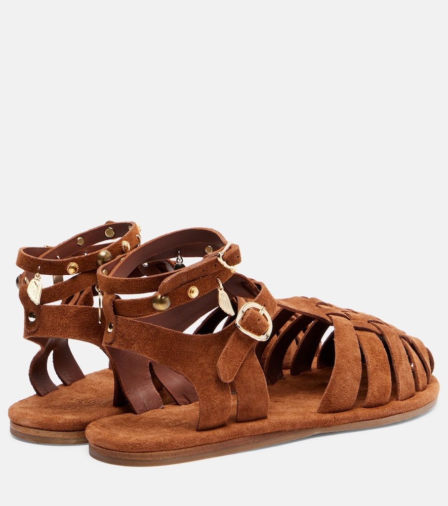 Ancient Greek Sandals Karina suede fisherman sandals (Brown) - Flat Sandals