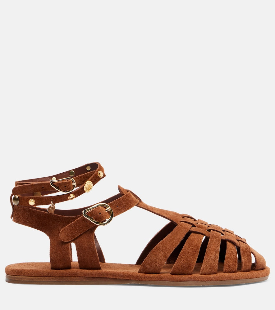 Ancient Greek Sandals Karina suede fisherman sandals (Brown) - Flat Sandals