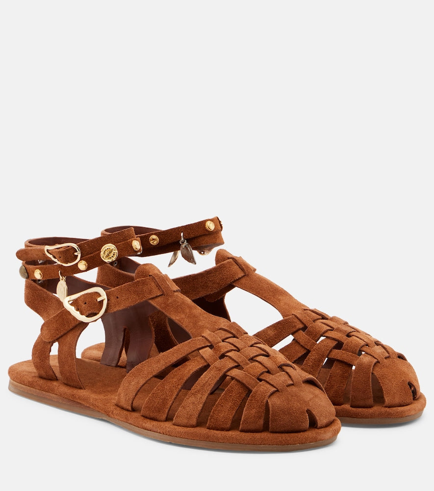 Ancient Greek Sandals Karina suede fisherman sandals (Brown) - Flat Sandals