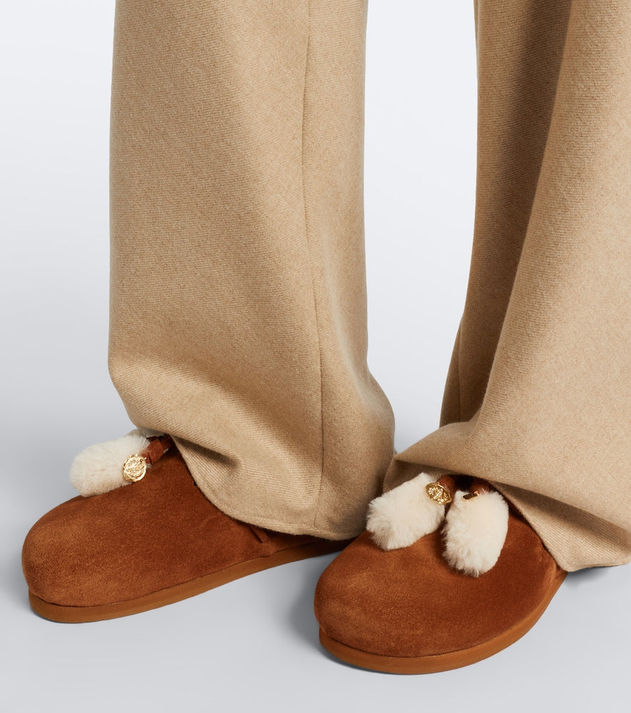 Ancient Greek Sandals Lasi shearling-trimmed suede mules - Brown Mules