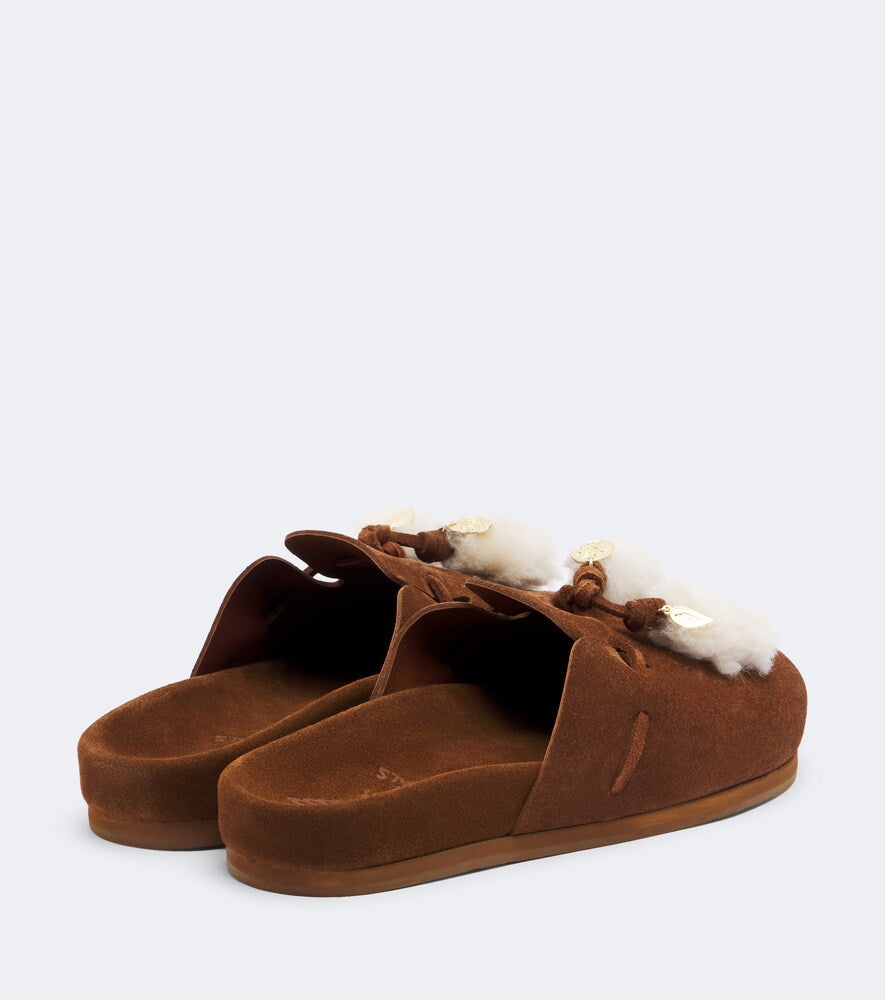 Ancient Greek Sandals Lasi shearling-trimmed suede mules - Brown Mules