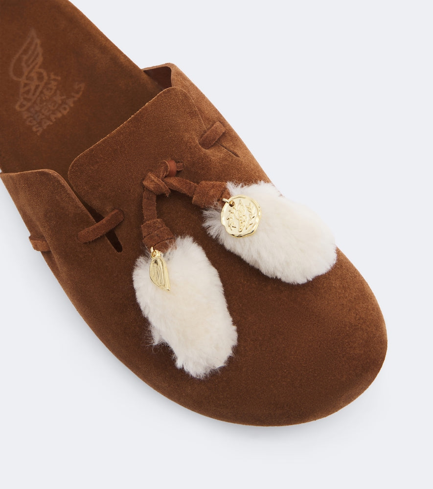 Ancient Greek Sandals Lasi shearling-trimmed suede mules - Brown Mules