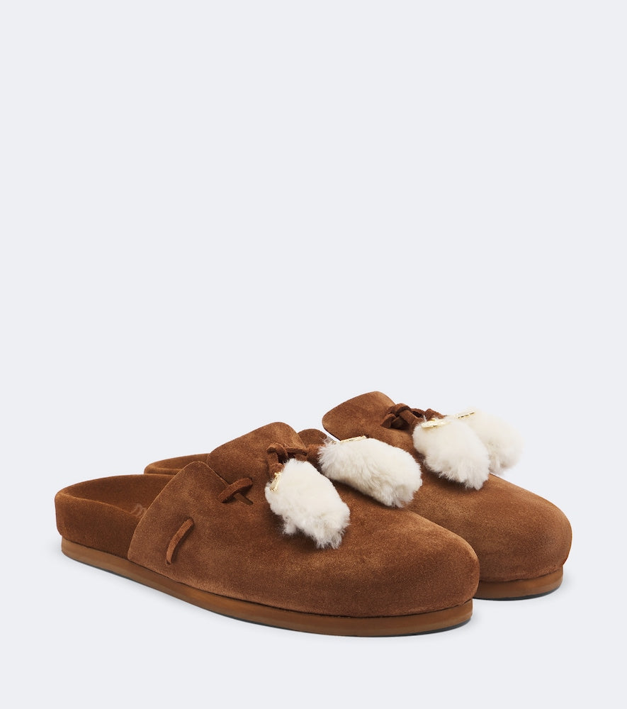 Ancient Greek Sandals Lasi shearling-trimmed suede mules - Brown Mules