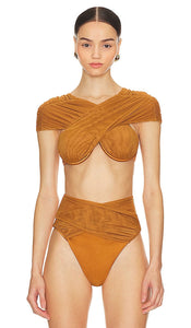 Andrea Iyamah Ubu Bikini Top in Tan - Andrea Iyamah - Ubu - Haut de bikini marron clair - Andrea Iyamah Ubu 棕褐色比基尼上衣 - Andrea Iyamah Ubu Bikinioberteil in Hellbraun - Andrea Iyamah Ubu 비키니 탑 - Top bikini Andrea Iyamah Ubu color marrone chiaro