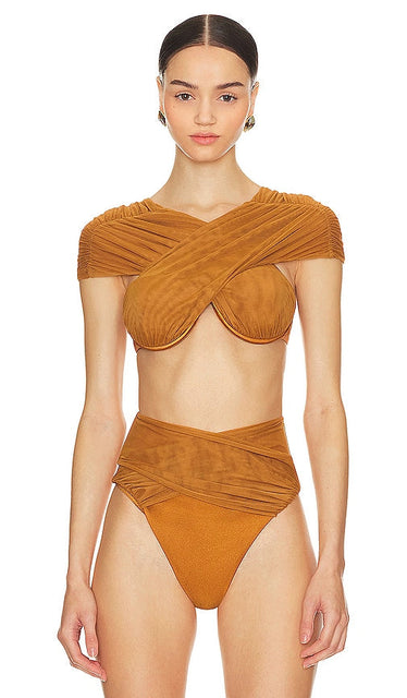 Andrea Iyamah Ubu Bikini Top in Tan - Andrea Iyamah - Ubu - Haut de bikini marron clair - Andrea Iyamah Ubu 棕褐色比基尼上衣 - Andrea Iyamah Ubu Bikinioberteil in Hellbraun - Andrea Iyamah Ubu 비키니 탑 - Top bikini Andrea Iyamah Ubu color marrone chiaro