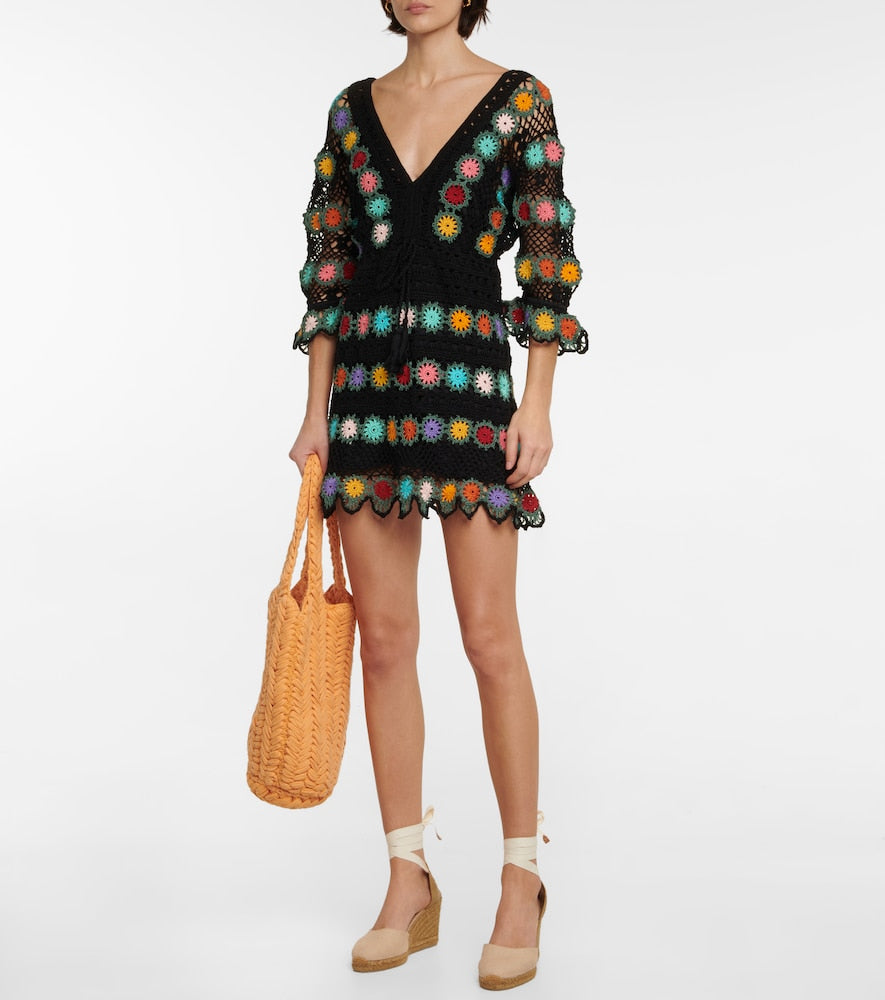 Anna Kosturova Bouquet crochet cotton minidress