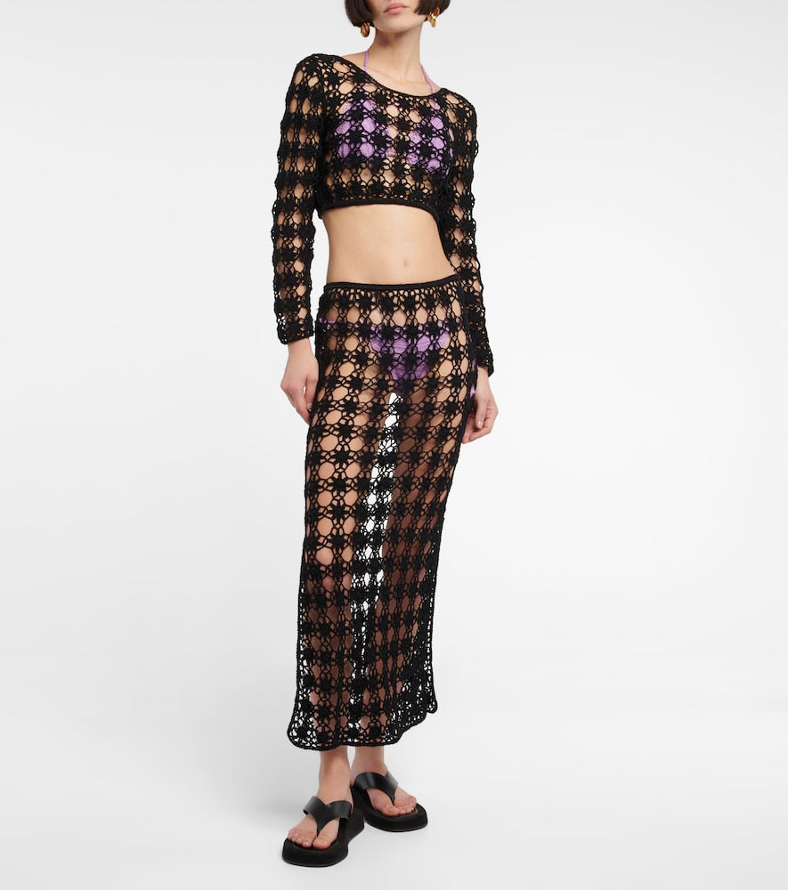 Anna Kosturova Open-knit cotton midi skirt