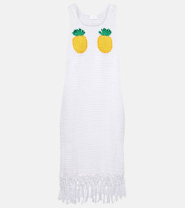 Anna Kosturova Pineapple Mesh fringed crochet cotton minidress