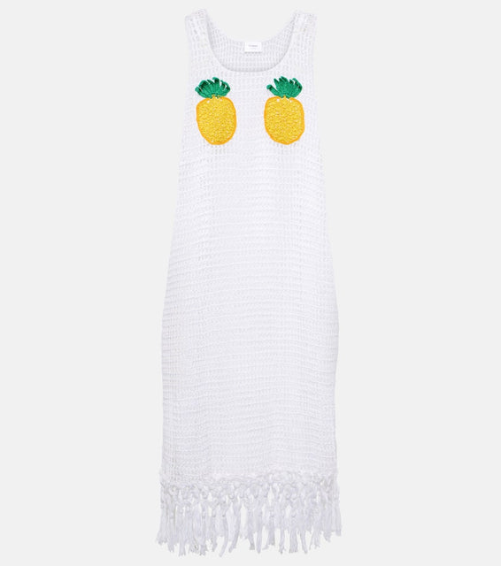 Anna Kosturova Pineapple Mesh fringed crochet cotton minidress