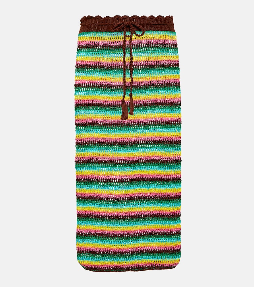 Anna Kosturova Striped crochet cotton midi skirt - Anna Kosturova 条纹钩针棉质中长裙