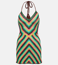 Anna Kosturova Striped crochet cotton minidress. Anna Kosturova 条纹钩针棉质迷你连衣裙