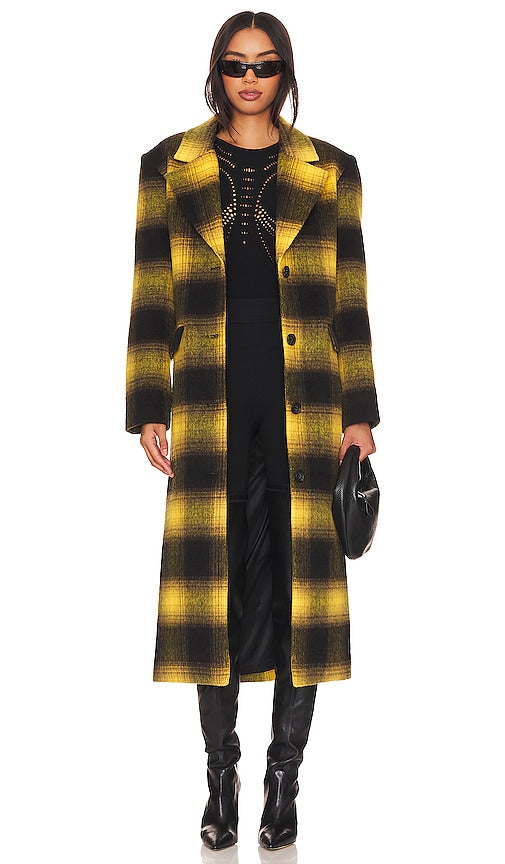Apparis Alma Plaid Coat in Yellow - Apparis - Manteau à carreaux Alma en jaune - Apparis Alma 黄色格纹大衣 - Apparis Alma Karierter Mantel in Gelb - Apparis Alma 플레이드 코트 옐로우 색상 - Cappotto scozzese Apparis Alma in giallo
